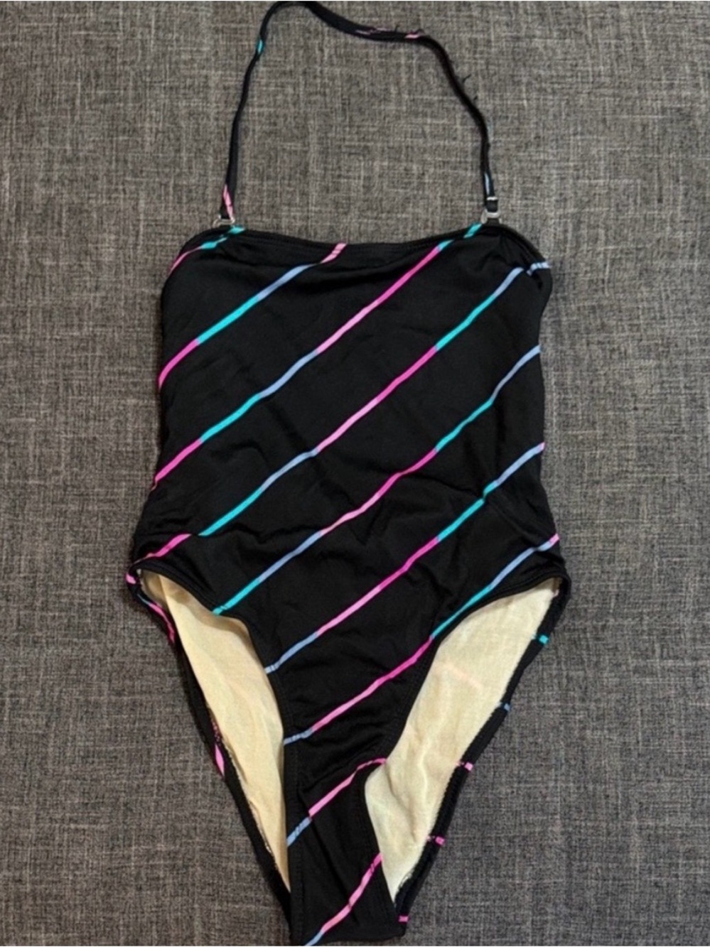 🖤💖 True Vintage 1980s Jumping Joy Neon Stripe One-Piece Swimsuit – M
